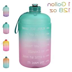 1 Gallon Water Bottle with Time Marker & Handle BPA Free Gym