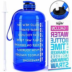 Vergali 1 Gallon Water Bottle with Time Marker and Straw. La