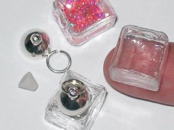 1 Glass ICE CUBE Tube Bottle vial Silver plated small neckla