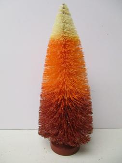 10" Sisal Bottle Brush Tree Candy Corn Glitter Halloween Chr