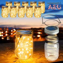 10 Solar Powered Mason Jar Lid Light LED String Fairy Light 