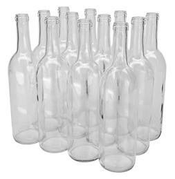 12 Clear Bordeaux Wine Bottle Flat-Bottomed Cork Finish 750m
