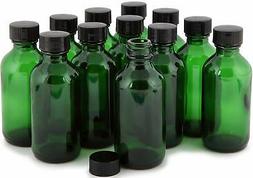 Vivaplex, 12, Green, 2 oz Glass Bottles, with Lids
