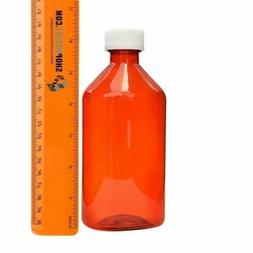 12oz Amber Plastic Graduated Oval Bottles, Child Resistant, 