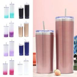 16/20oz Tumbler Cup With Straw Stainless Steel Water Bottle 