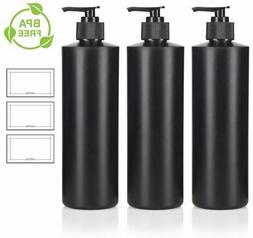 16 oz Black Refillable Plastic  Squeeze Bottle with Lotion P