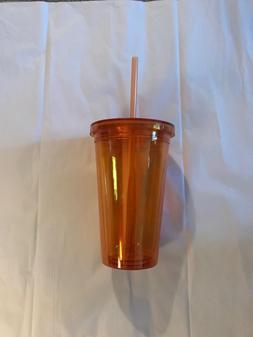 16oz ORANGE Cup Bottle With Straw Screw on Lid Water, Drinks