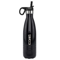 ICONIQ 17oz Jet Black Water Bottle with Straw Cap - Stainles
