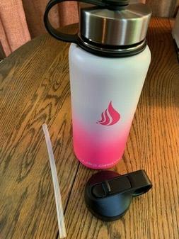 18/8 Stainless Steel Water Bottle w/Straw & Wide Mouth Lids 
