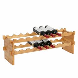 2 Tier 18 Bottle Wine Rack Storage Containers Bamboo Holder 
