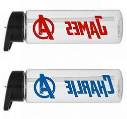 1 x personalised AVENGERS name stickers kids water drinks bo