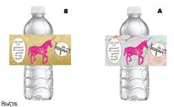 20 PINK UNICORN BIRTHDAY PARTY FAVORS WATER BOTTLE LABELS WR