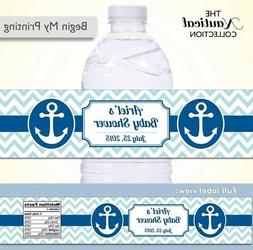 20 Water Bottle Labels, Anchor, Nautical Baby Shower, Beach 