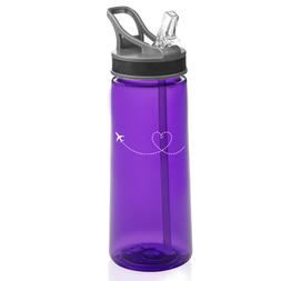 22 oz Sports Water Bottle With Straw Heart Love Travel Airpl