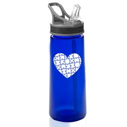 22 oz Sports Water Bottle With Straw Heart Puzzle Autism