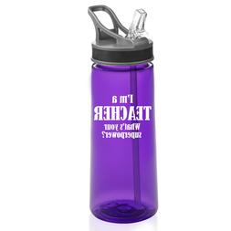 22 oz Sports Water Bottle With Straw Teacher Superpower
