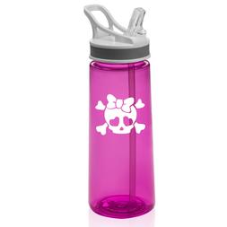 22 oz Sports Water Bottle With Straw Heart Skull Bow
