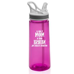 22 oz Sports Water Bottle With Straw Nurse Mom
