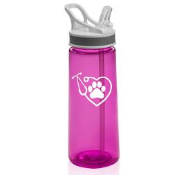 22 oz Sports Water Bottle With Straw Heart Stethoscope Vet T