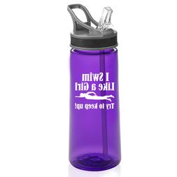 22 oz Sports Water Bottle With Straw Swim Like A Girl