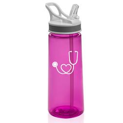 22 oz Sports Water Bottle With Straw Heart Stethoscope Nurse