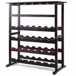 24 Bottle Wood Wine Rack Holder Storage Shelf Display w/ Gla