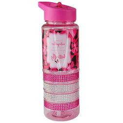24 oz. Water Bottle with Straw, Rhinestones Breast Cancer Aw