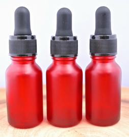 25 Pack RED Frosted Glass Boston Round Bottle w/ Black Glass