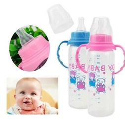 250ML Newborn Baby Milk Nursing Nipple Bottle With Handles P
