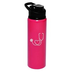 25oz Aluminum Sports Water Bottle Heart Stethoscope Nurse Do