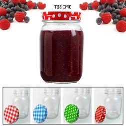 3 Set Clear Mason Jars 18oz Wide Mouth Glass Lids Jelly Cann