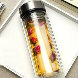 300ml Double Wall Glass Travel Water Bottle Tea Cup with Fil