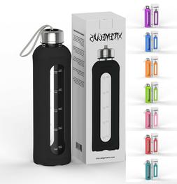 32 Oz Glass Water Bottle Silicone Sleeve Leak Proof 1L Time 