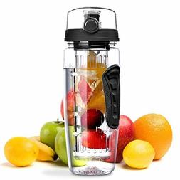 OMORC 32 OZ Sport Fruit Infuser Water Bottle, Flip Top Lid D