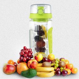 32 OZ Sport Fruit Infuser Water Bottle Flip Top Lid & Dual A