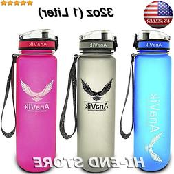 AnaVik 32oz Sports Water Bottle  BPA Free Non-toxic Gym Work
