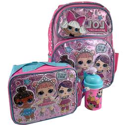 3pc LOL Surprise !16" Large School Roller Backpack Lunch Bag