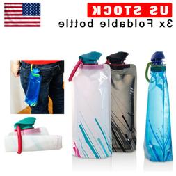 3 Pack Foldable Water Bottle Reusable Collapsible Outdoor Sp