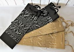 4 Wine Bottle Gift Bags Carriers 2 Black 2 Gold Reinforced P