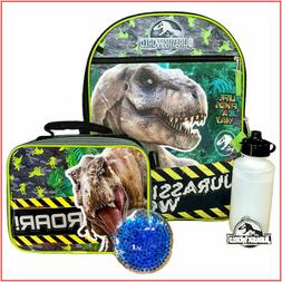 5 Pc JURASSIC WORLD 16" Backpack Lunch Box Water Bottle Ice 
