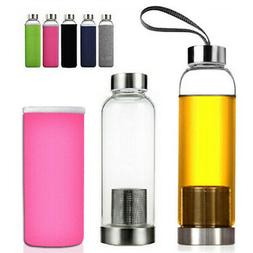 550ML Glass Tea Water Bottle Drink + Filter Infuser Cup Mug 