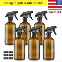 6 Pack 16oz Dark Brown Empty Amber Glass Spray Bottle Spraye