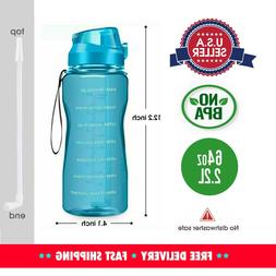64oz LIGHT BLUE Hydro Water Bottle w/Straw Motivational Time