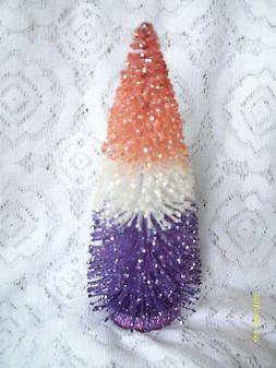 8" Halloween Bottle Brush Tree Purple White Orange Crystal F