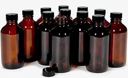 Vivaplex, 12, Amber, 4 oz Glass Bottles, with Lids