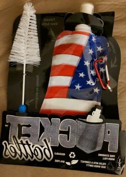 American Flag Foldable Pocket Bottle 16.9 Oz, Includes a Cle