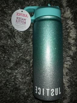Justice aqua glitter ombre logo metal flip top Water Bottle 