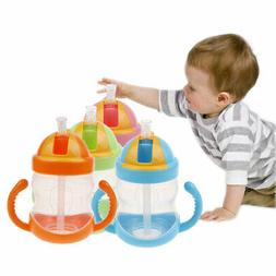 Baby Toddler Feeding Drinking Bottle Straw Cup with Handle W