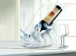 blue white UNICORN mythical horse kitchen counter Wine bottl
