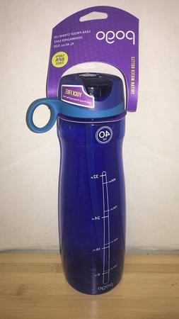 Pogo BPA-Free Plastic Sport Water Bottle w/ Flip Straw Blue 